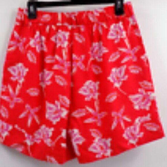Joie Shorts High Rise Size 6 Linen Blend Coral White Floral Cuffed - Picture 2 of 6